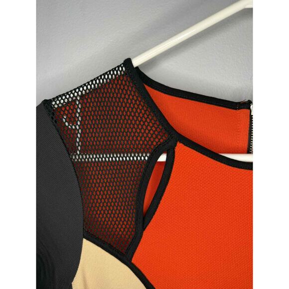 Gianni Bini Colorblock Short Sleeve Bodycon Sheath Dress Black/Orange/Cream Sm - Picture 5 of 10
